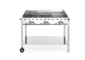 Plinski roštilj Green Fire, 3 plamenika, HENDI, Profi Line, opremljen donjom policom i kotačićima, 17,4 kW, 1078x612x(V)825 mm
