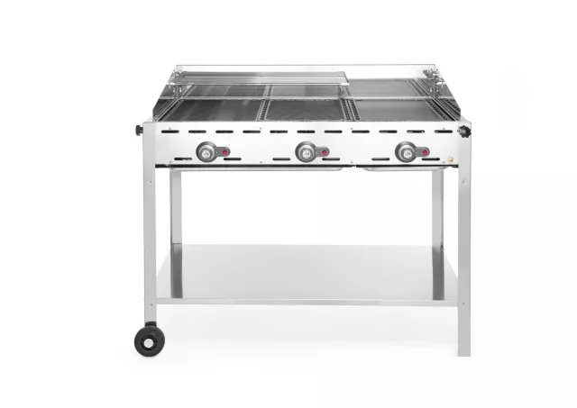 Plinski roštilj Green Fire, 3 plamenika, HENDI, Profi Line, opremljen donjom policom i kotačićima, 17,4 kW, 1078x612x(V)825 mm