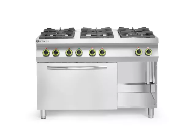 Plinski štednjak Kitchen Line sa 6 plamenika i konvekcijskom pećnicom GN 1/1, HENDI, Kitchen Line, 230 V/3000 W, 28,5 kW, 1200x722x(V)900 mm