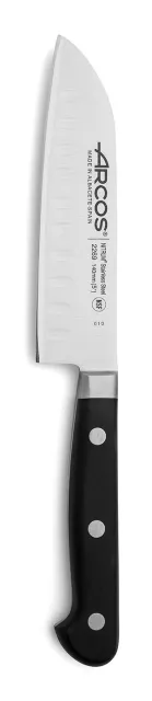 Japanski nož Arcos Ópera Santoku s Granton brušenjem, duljina 262 mm, crni