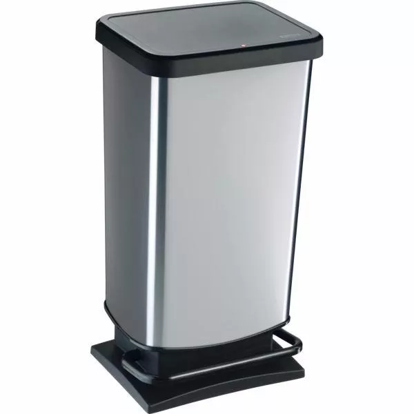 Kanta za otpad s pedalom Rotho 40 l, crna / metalik srebrna
