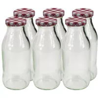 Staklena boca za sok Gastro 250 ml, s ukrasnim poklopcem, karo dekor, 6 kom