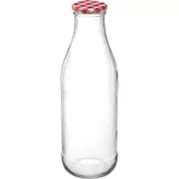 Staklena boca za sok Gastro 1000 ml, s ukrasnim čepom, karo dekor, set 6 kom